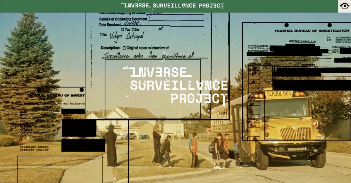 NextCityOrg's tweet card. The Chicago-area art installation transforms thousands of government surveillance records of local Arabs and Muslims into an immersive community archive.