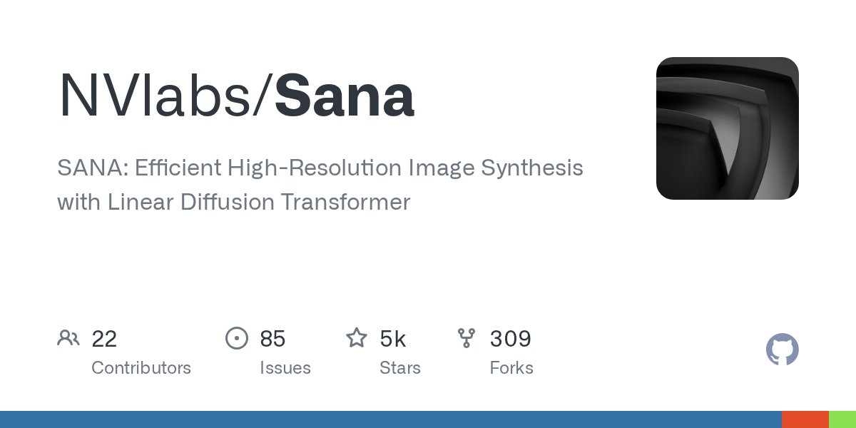 xieenze_jr's tweet card. SANA: Efficient High-Resolution Image Synthesis with Linear Diffusion Transformer - NVlabs/Sana