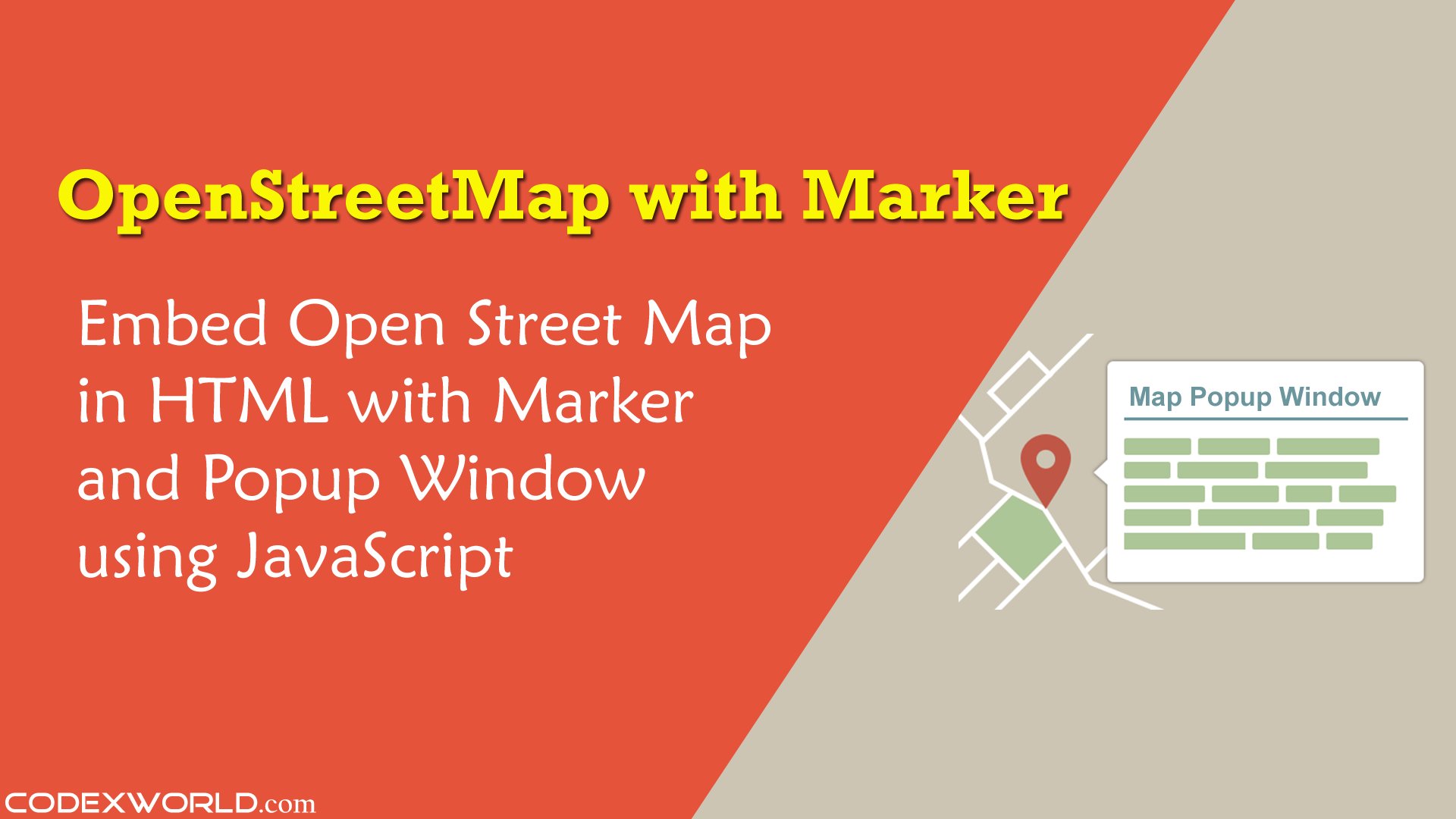 codexworldweb's tweet card. Open Street Map with marker and info window - Add OpenStreetMap to the webpage using JavaScript. Embed OpenStreetMap with marker, info window, or popup in HTML.