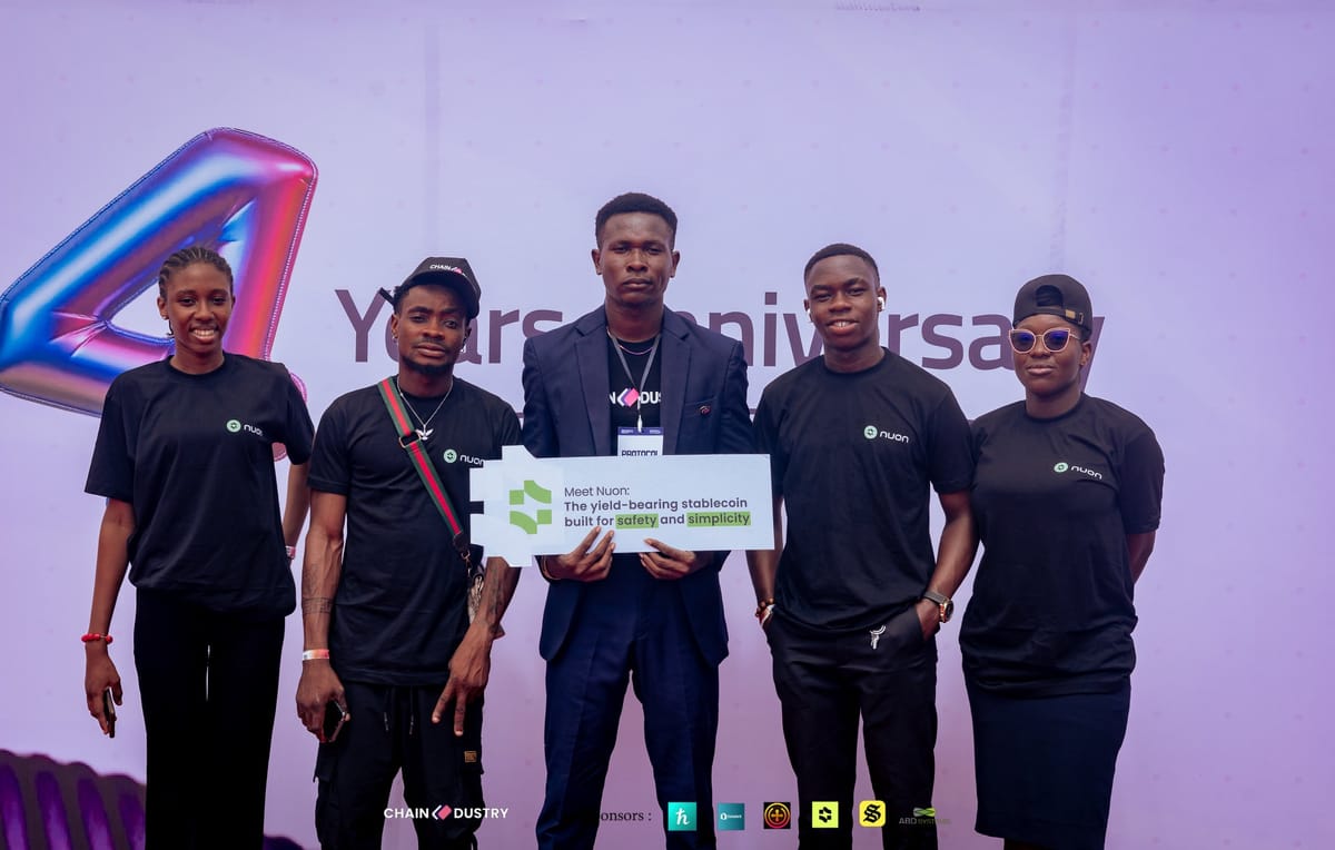 NuonFinance's tweet card. Nuon Finance joined as a sponsor of ChainDustry Blockchain Week 2025 in Nigeria, the largest and most vibrant Web3 gathering in West Africa.