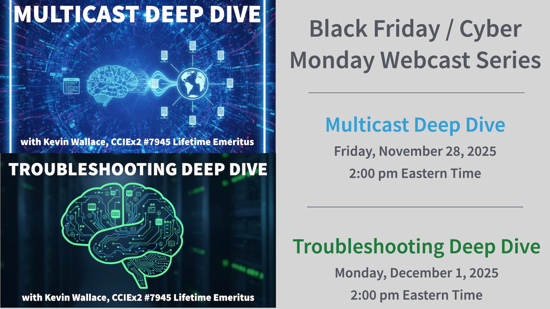 De_Victor21's tweet card. Save your seat for 2 NO-COST DEEP DIVE WEBCASTS, covering multicasting and troubleshooting.
