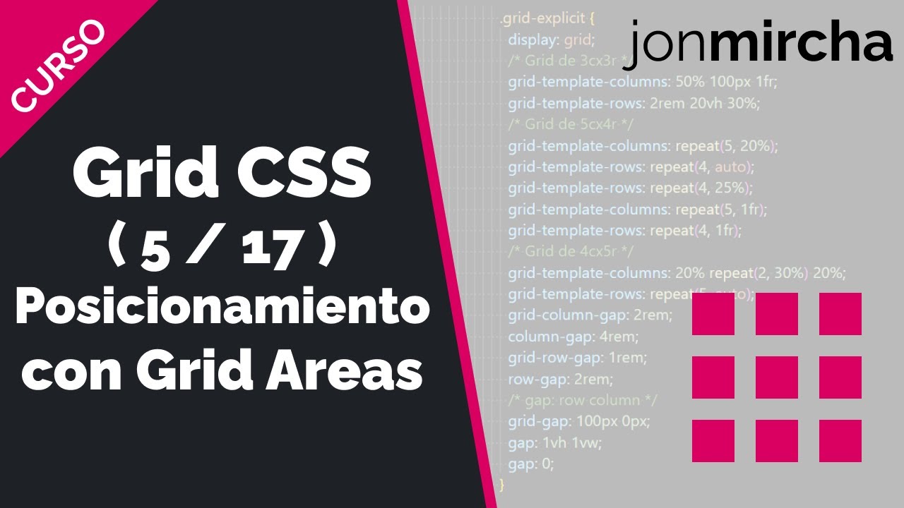 jonmircha's tweet card. Curso Grid CSS: (5/17) Posicionamiento con Grid Areas - #jonmircha