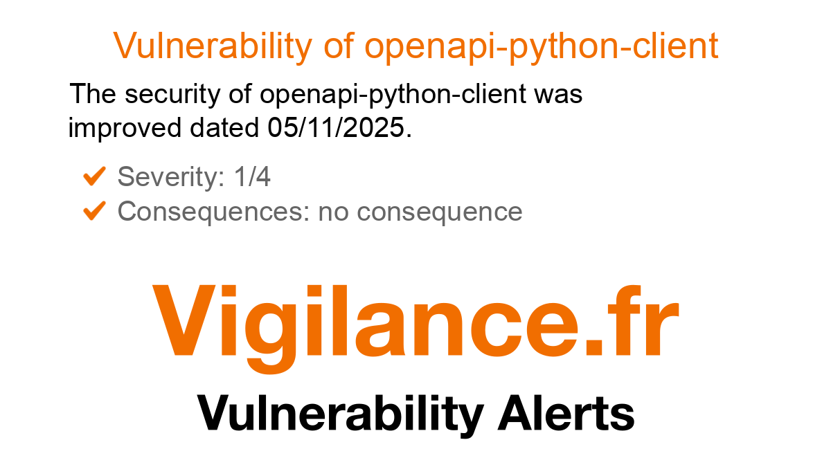 vigilance_en's tweet card. The security of openapi-python-client was improved dated 05/11/2025.