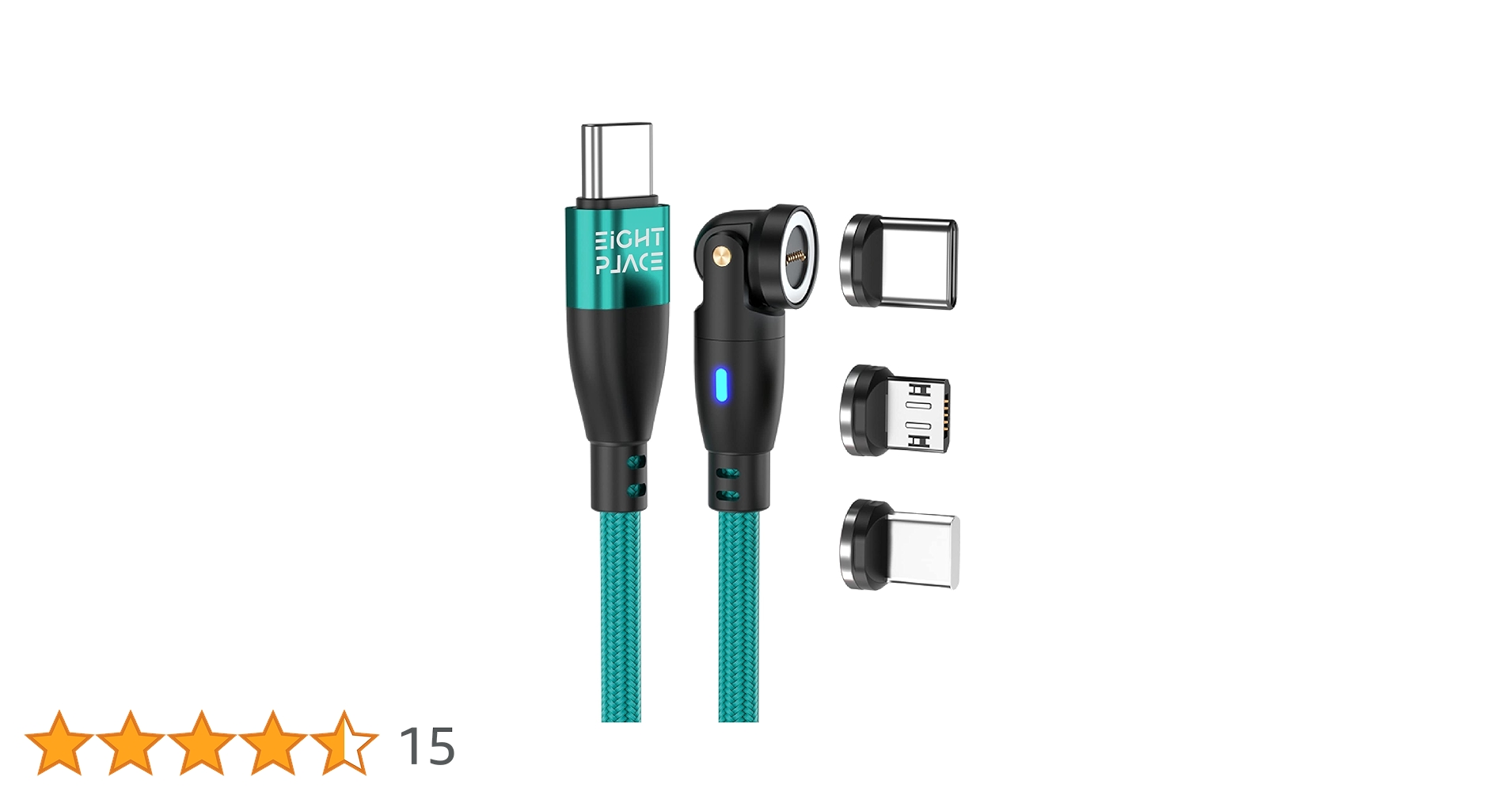 Soranekofuyuki's tweet card. Eight Place マグネット充電ケーブル 9ピン【1本】 540度(360度+180度)回転 急速充電 【PD-60W対応/20V/3A】データ通信 QC3.0 Type-C Micro USB 磁石 磁気 着脱式 (1M, グリーン)