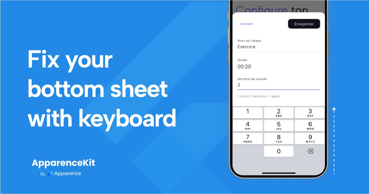 mcflyDev's tweet card. Bottom sheet in Flutter can break when the keyboard appears. Learn how to fix it with three simple steps: unconstrain the size, make content scrollable, and add bottom space.