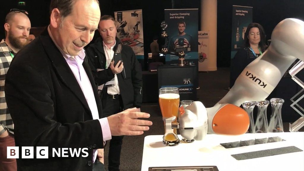 CompCareIT's tweet card. The BBC’s technology correspondent Rory Cellan-Jones gets a beer poured for him by a robotic barman - but how long does it take?
