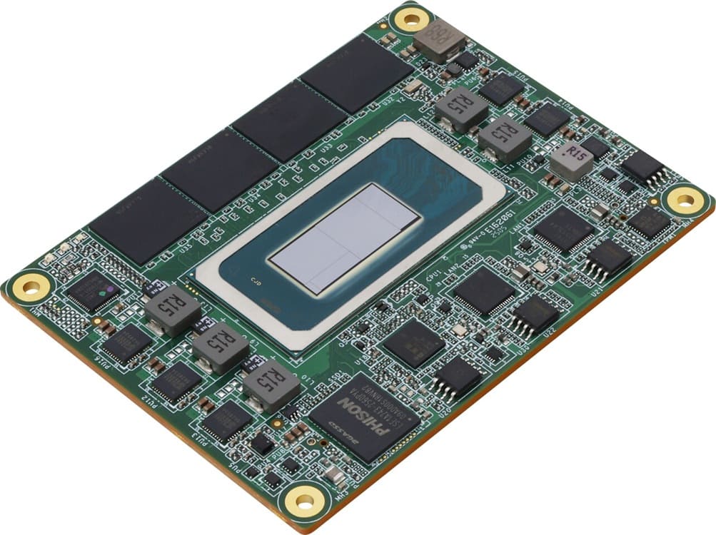 hardfanaticos's tweet card. Módulo AAEON HPC-ARHm con Intel Core Ultra Series 1 y 2, AI Boost NPU, Arc GPU y hasta 96 TOPS. Formato COM-HPC Mini para robótica.