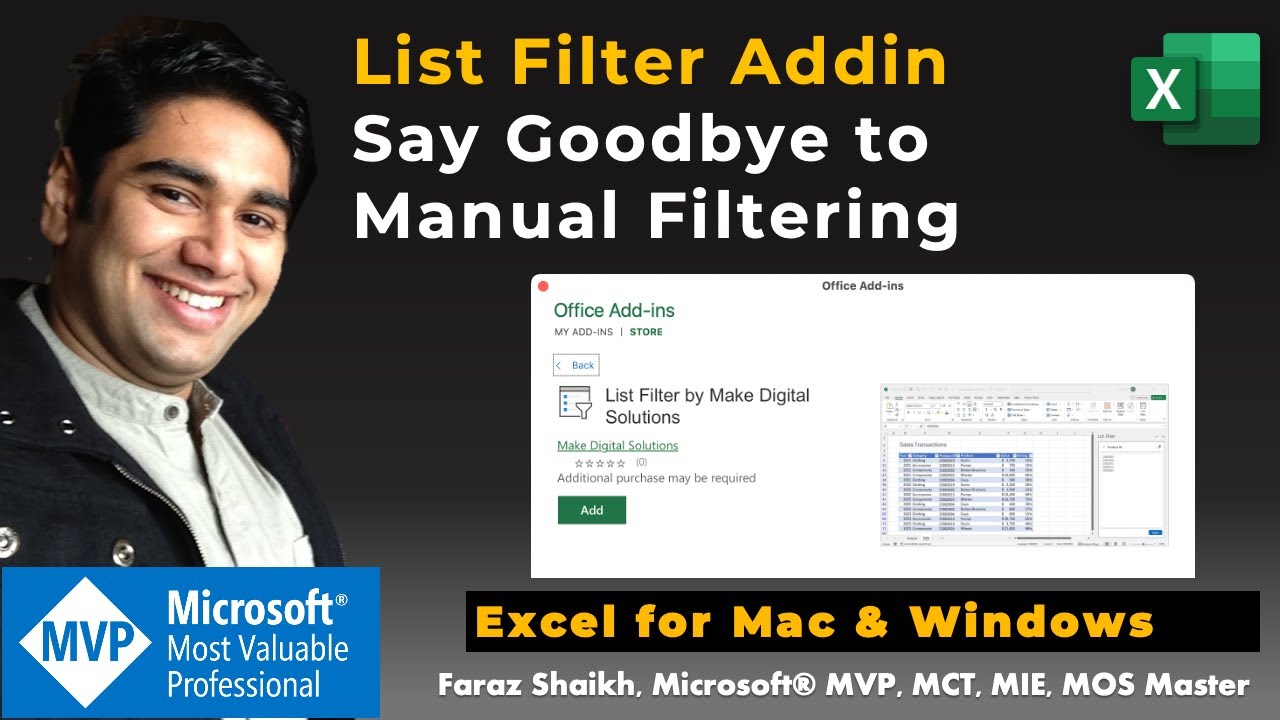 ExcelExciting's tweet card. Say Goodbye to Manual Filtering: Excel List Filter Add-in Made It...