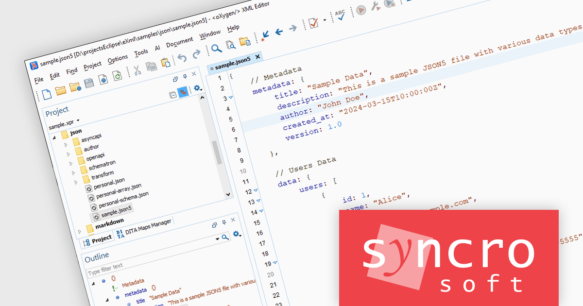 ComponentSource's tweet card. Oxygen JSON Editor 26.1 saves you time and effort when working with JSON5 files with support for syntax highlighting and validation features.