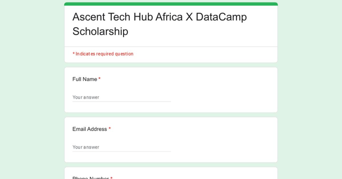 ogaba_anita's tweet card. Are you an African interested in data analysis/ science? Ascent Tech HuB Africa in partnership with data camp is offering full scholarship to access all data camp courses for one year. Just click on...