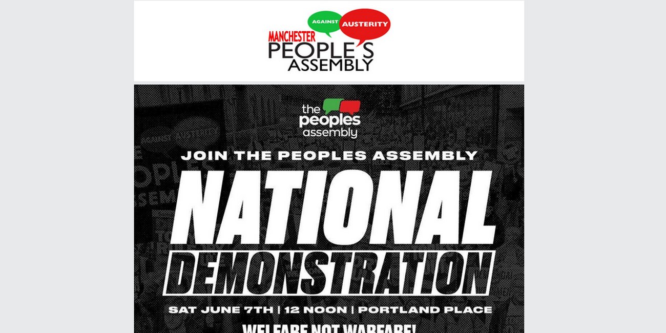 PplsAssemblyMcr's tweet card. Tomorrow - Rage Against Austerity at The National Demo this Sat 7th!