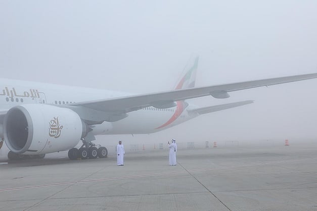 write2ragavan's tweet card. Dubai Airports collaborates with airlines to restore normal operations after heavy fog