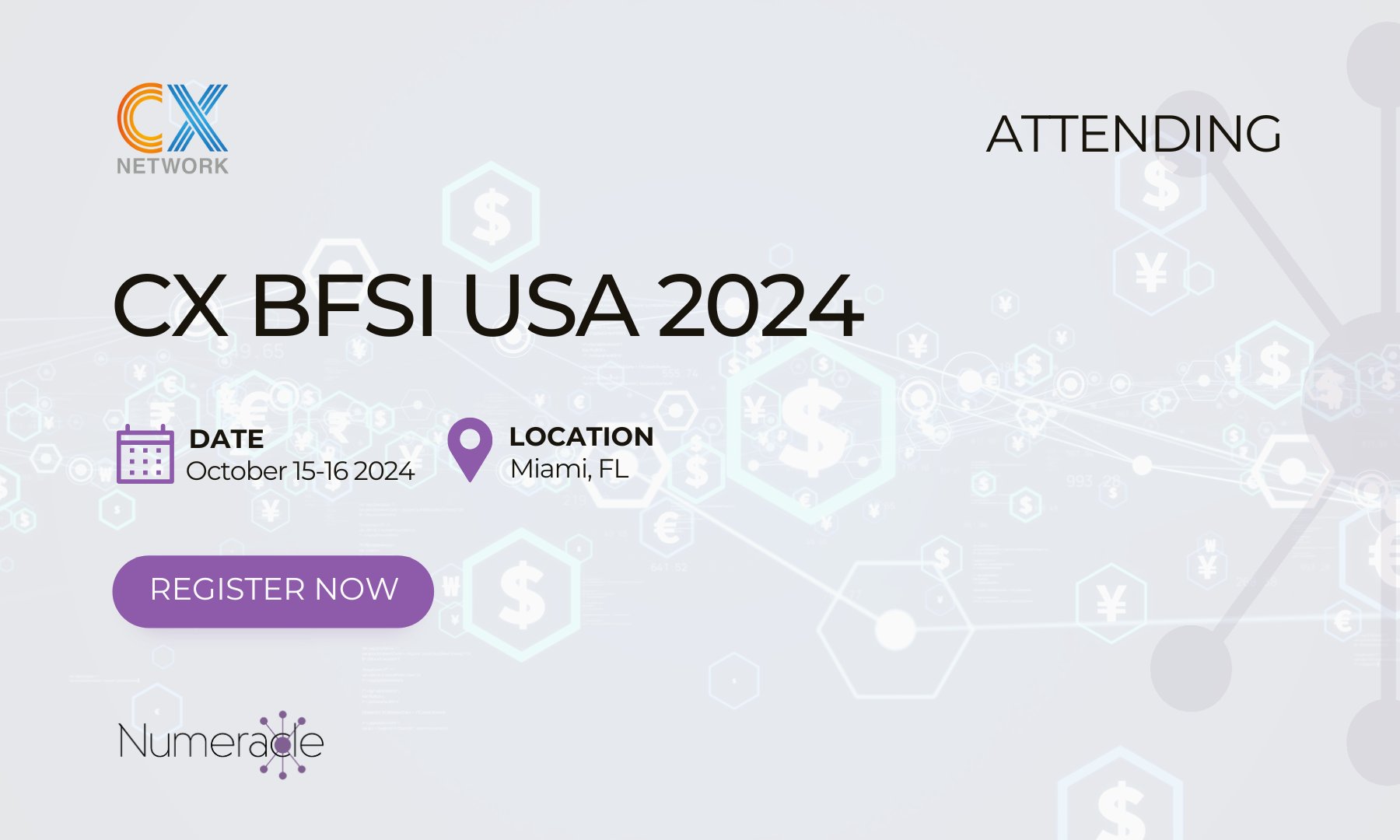 NumeracleInc's tweet card. Join in and register for Numeracle's upcoming event! Numeracle Attending CX BFSI Exchange East, North America's Premier Invitation-Only Meeting for CX Leaders in Financial Services.