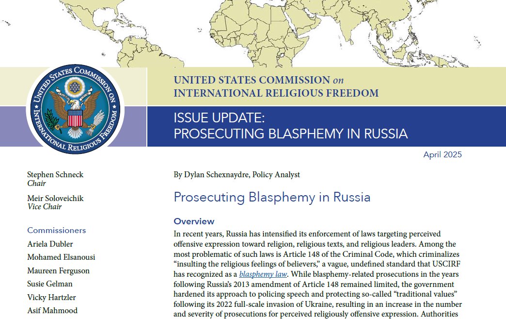 NateGWalla's tweet card. USCIRF Releases Report on Russia’s Blasphemy Enforcement