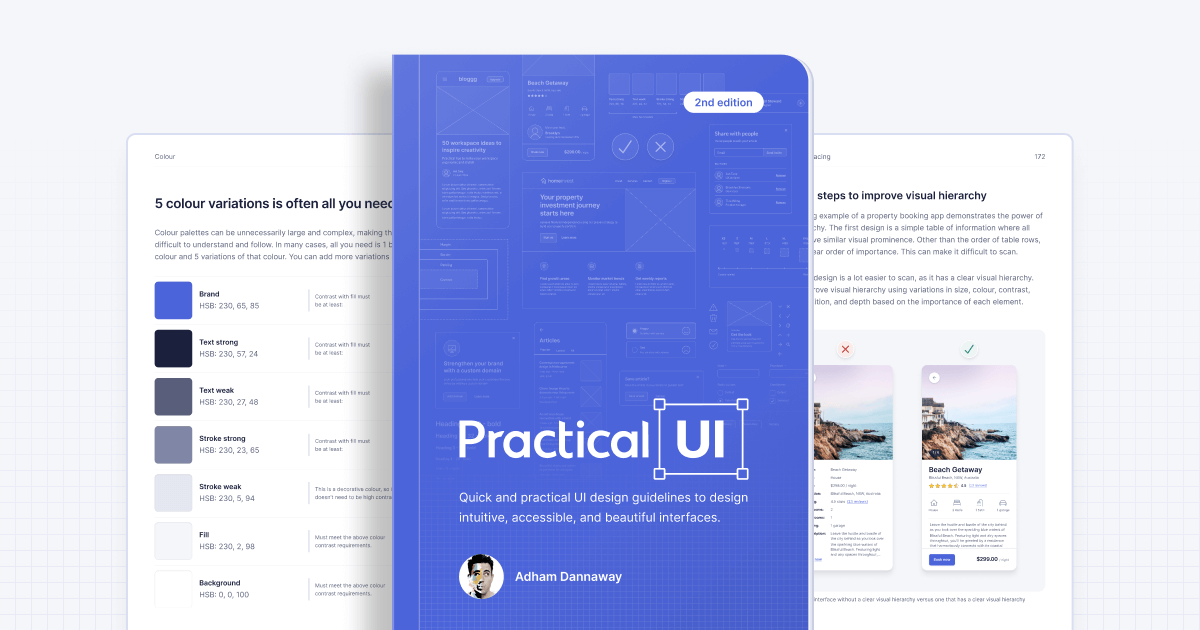 AdhamDannaway's tweet card. A UI design book to learn a logic-driven approach to design intuitive, accessible, and beautiful interfaces using quick and practical guidelines.