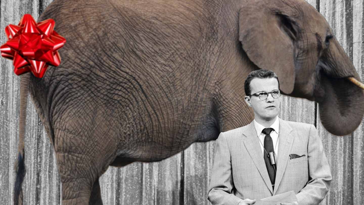 helpanelephant's tweet card. The 1950s version of the iconic game show got real weird with some of their prizes.