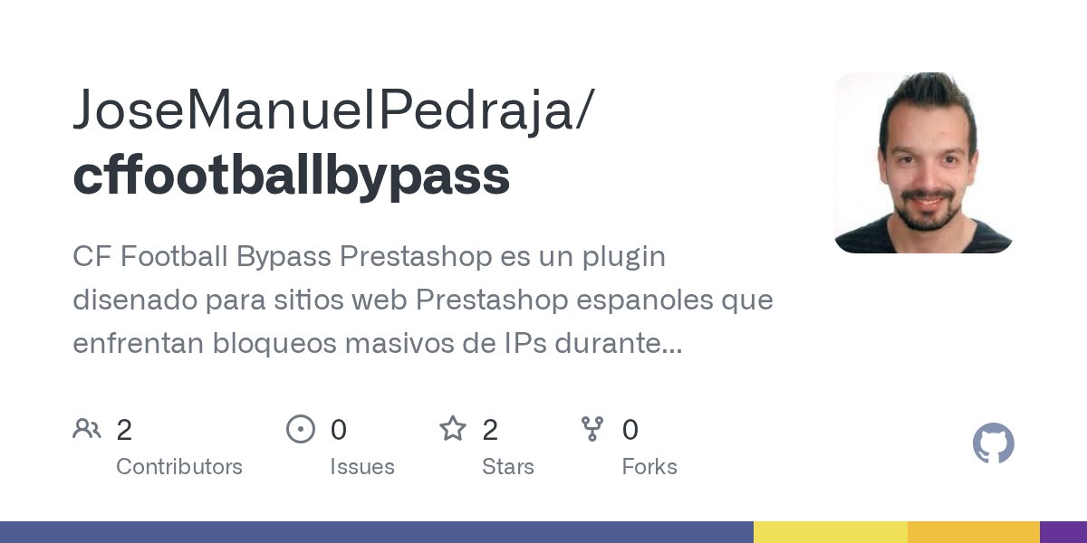 _sublevado's tweet card. CF Football Bypass Prestashop es un plugin disenado para sitios web Prestashop espanoles que enfrentan bloqueos masivos de IPs durante los partidos de futbol debido a las ordenes judiciales solicit...
