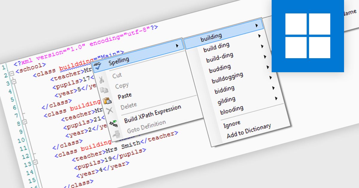 ComponentSource's tweet card. Ensure that only human-readable text in XML files is spell-checked, avoiding false errors caused by tags, attributes, or structured data.