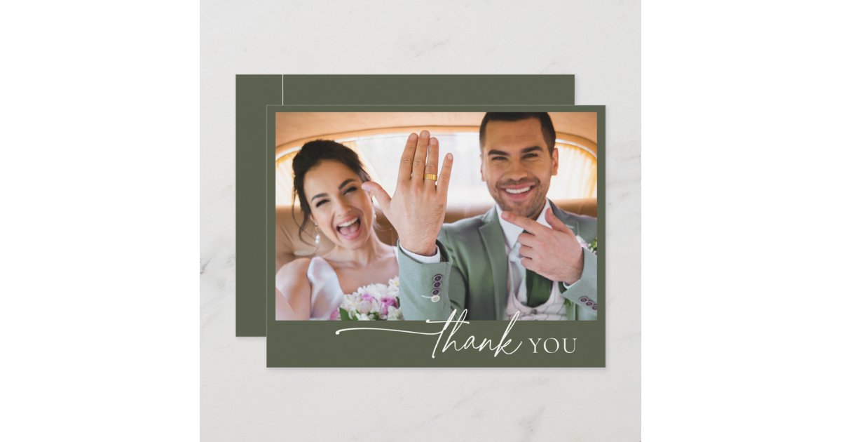 ArrayStores's tweet card. This elegant wedding thank you card on a dark moss green background, features an online template to easily input a message of gratitude to your guests in appreciation for their presence and gifts on...