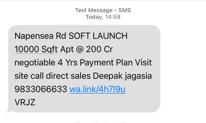 EternallyTarun's tweet card. This SMS made my day 🙂 Apparently, I’m now in the league of people who can casually shop for a ₹200 crore apartment in South Mumbai! Flattered that some database thinks so highly of me. But the...
