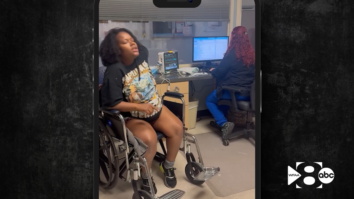 wfaa's tweet card. Kashena Manuel recorded her daughter's struggle during labor at a Mesquite hospital. She said hospital staff delayed urgent care.