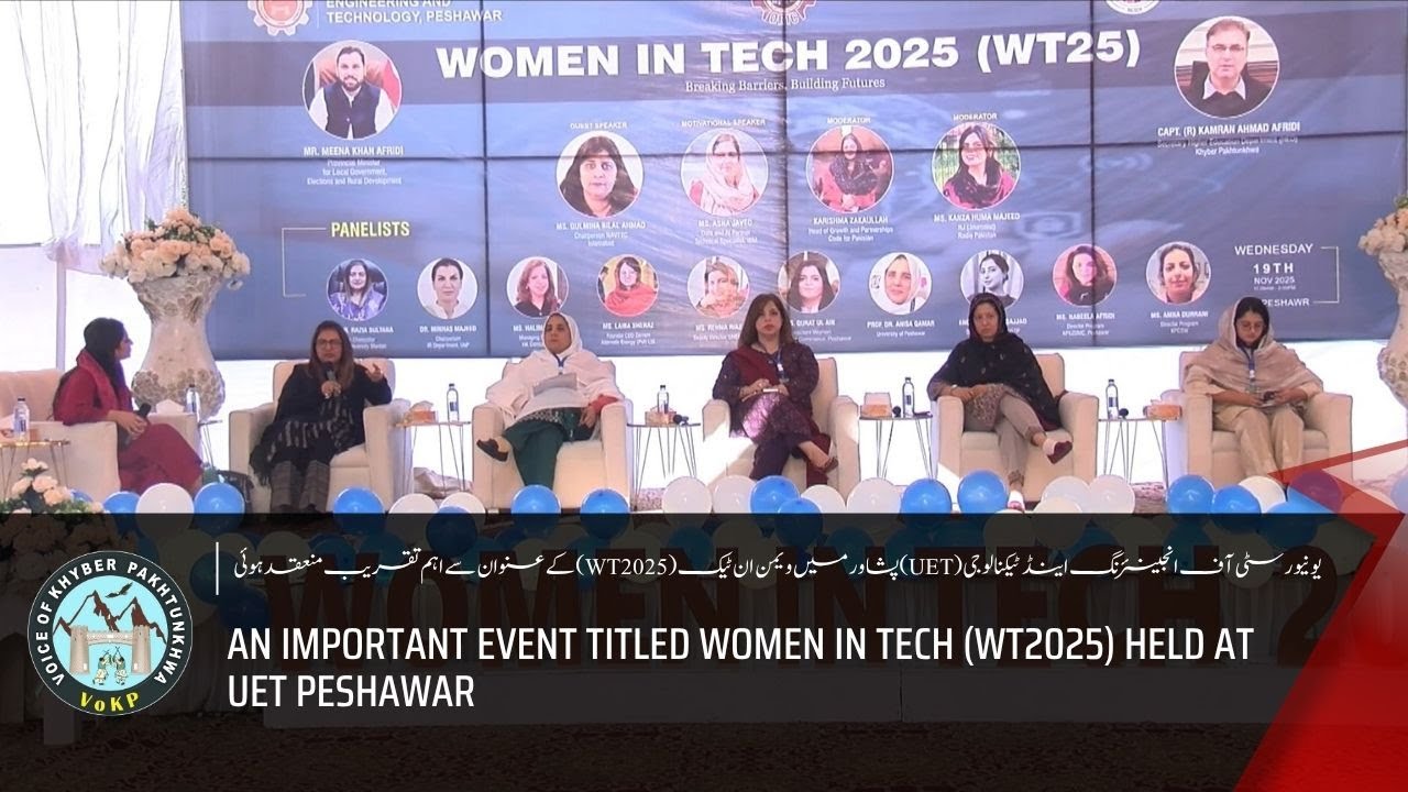 Voice_of_KP's tweet card. An important event titled Women in Tech (WT2025) held at UET Peshawar