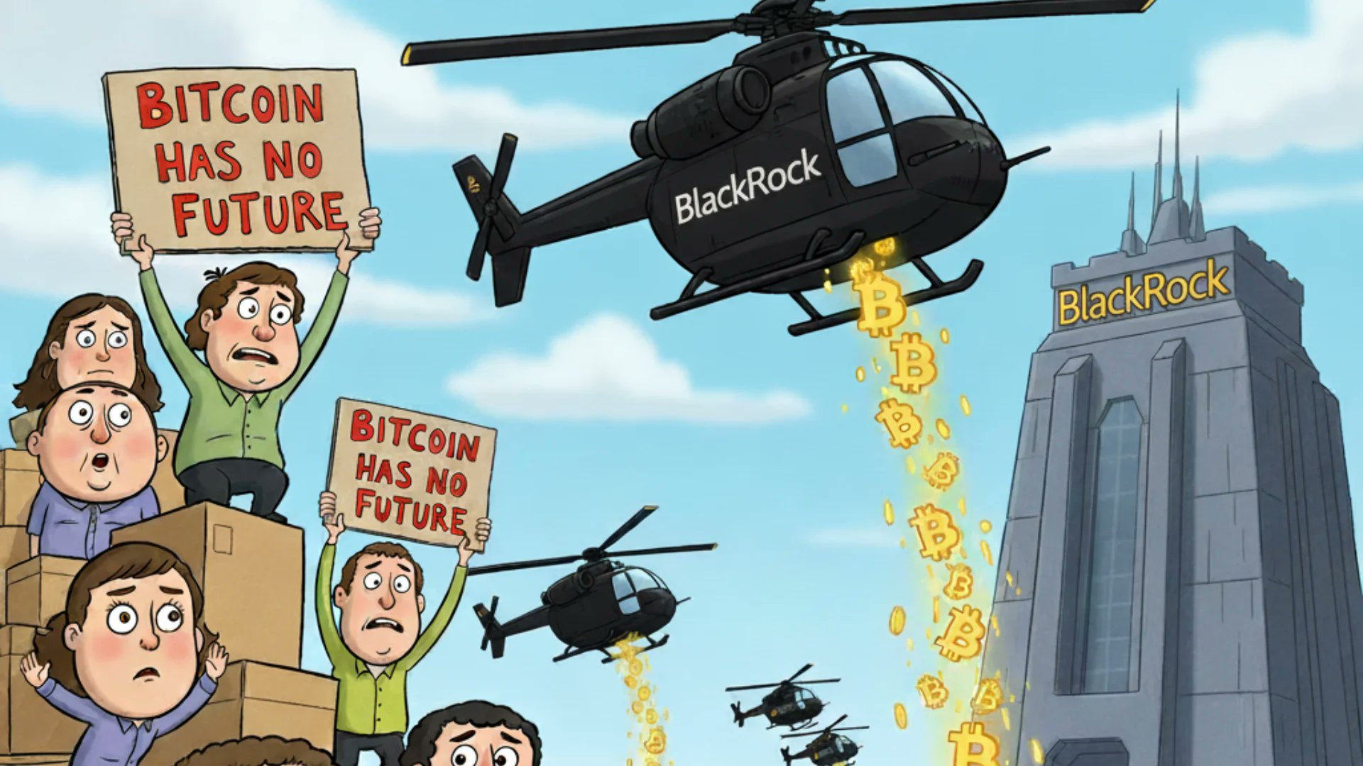 Thedomainblog's tweet card. Peter Schiff says Bitcoin “has no future” as BlackRock’s IBIT sees record BTC outflows and analysts warn of a long-term bear trend.