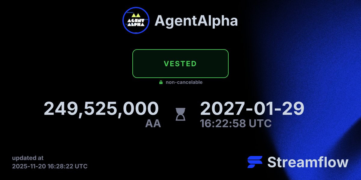 AgentAlphaAI's tweet card. Streamflow is the leading multi-chain asset streaming protocol specializing in token vesting and treasury management solutions.