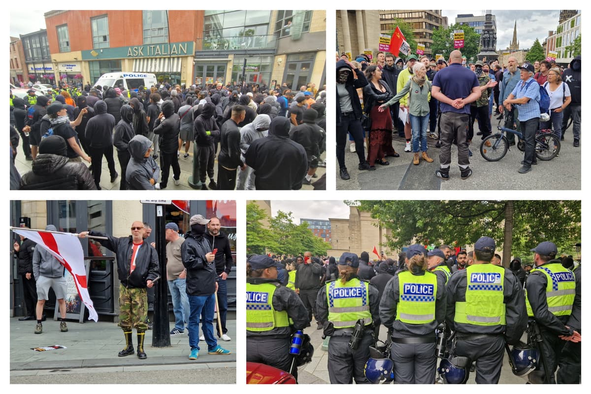 SheffieldStar's tweet card. A far-right protester was arrested and another was hurt in a scuffle at a demonstration attended by hundreds of people in Sheffield.