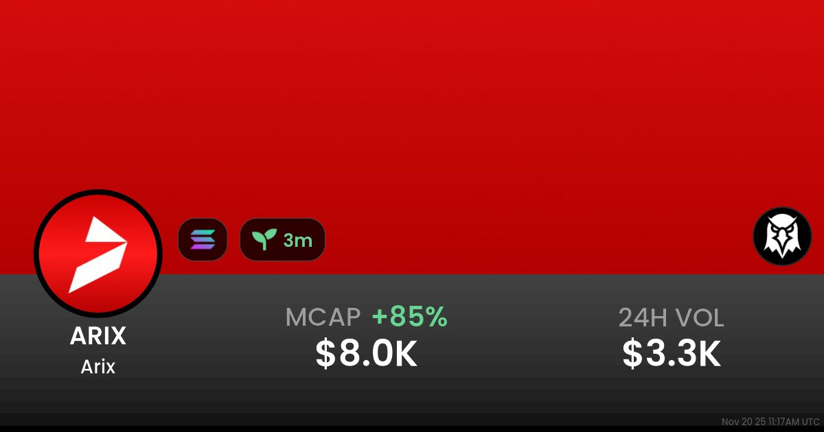 ArixScanApp's tweet card. $0.000008073 Arix (ARIX) realtime price charts, trading history and info - ARIX / SOL on Solana / Pump.fun