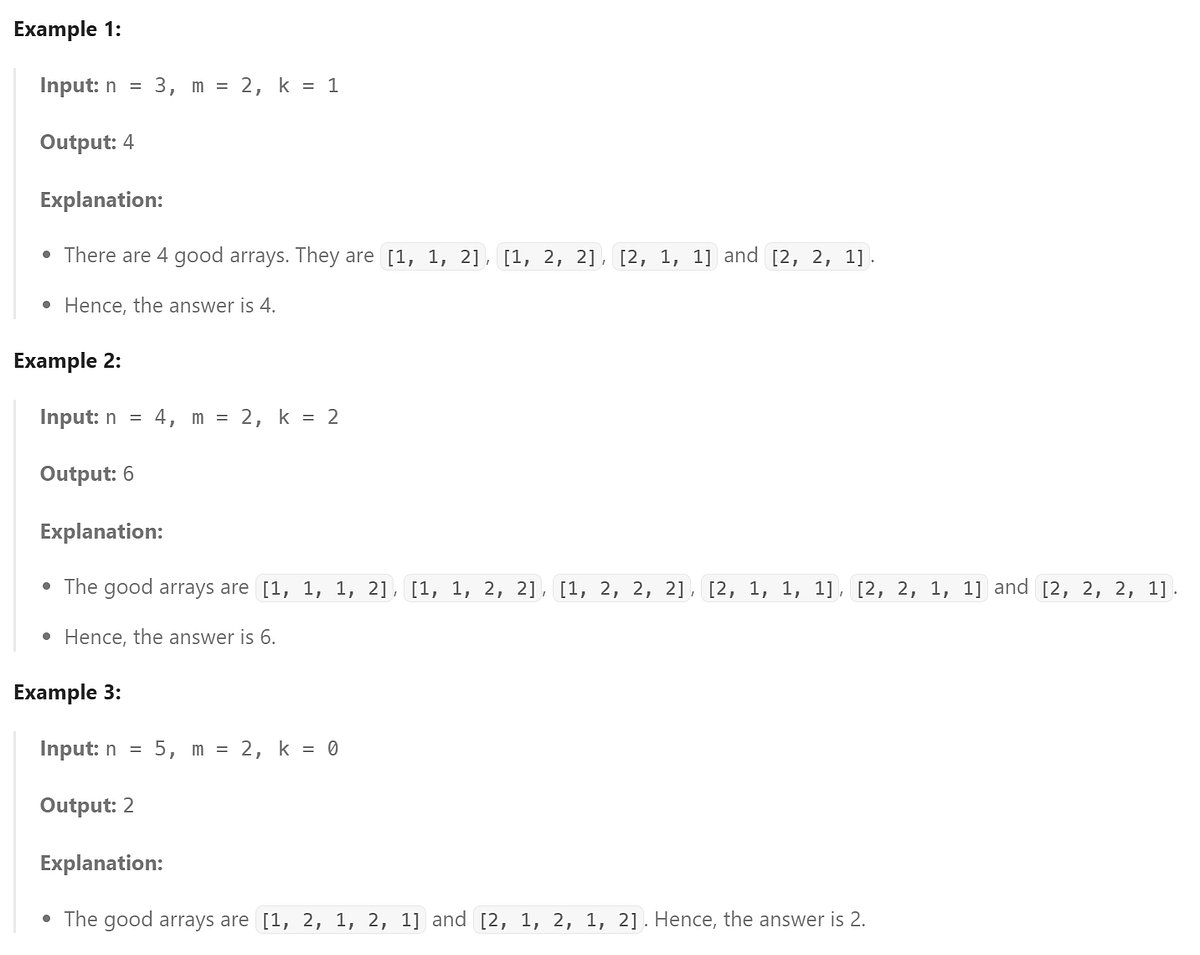 smoothcoperator's tweet card. Count the Number of Arrays with K Matching Adjacent Elements