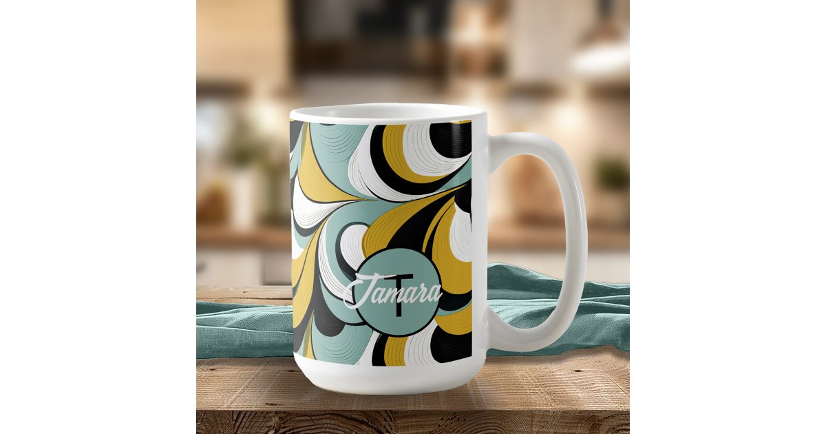 ArrayStores's tweet card. This 60s inspired swirls abstract design brings a modern twist to the dynamic hippie-era style with it's playful shapes and striking color palette of powder blue, saffron gold, white and black. The...
