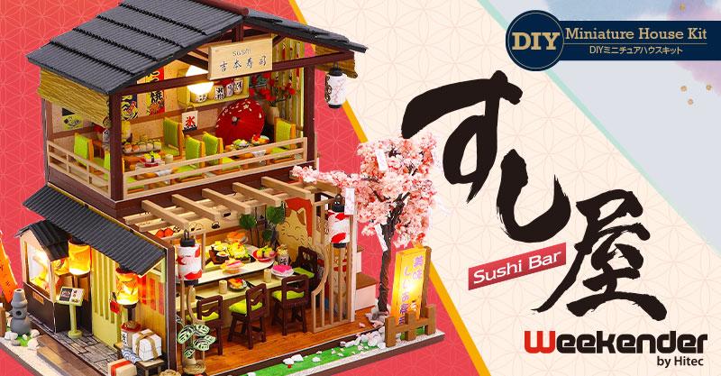 RCFan_JP's tweet card. 「DIYミニチュアハウスキット［すし屋］」は、手作業の楽しさと日本の伝統美を融合させた新商品です。木造の質感や瓦屋根、のれん、ちょうちんなど、古き良き日本のすし屋を細部まで再現。組み立てる過程そのものが“体験型のアート”となり、完成後はインテリアとしても楽しめます。