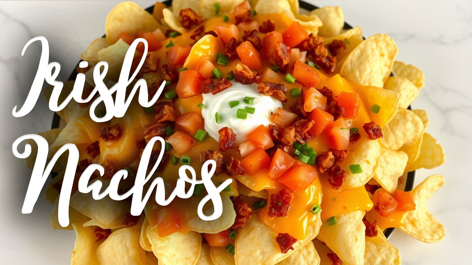 LavandaMichelle's tweet card. Discover how to make Irish Nachos – a fun, cheesy twist on classic nachos. Loaded with crispy bacon, shredded cheddar, sour cream, and fresh toppings, they’re the perfect party snack for any occasion!