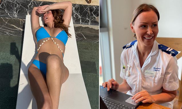DailyMailCeleb's tweet card. Chanelle Hayes shows off her nine stone weight-loss in a blue bikini after reportedly quitting her job as a nurse to launch an OnlyFans page.