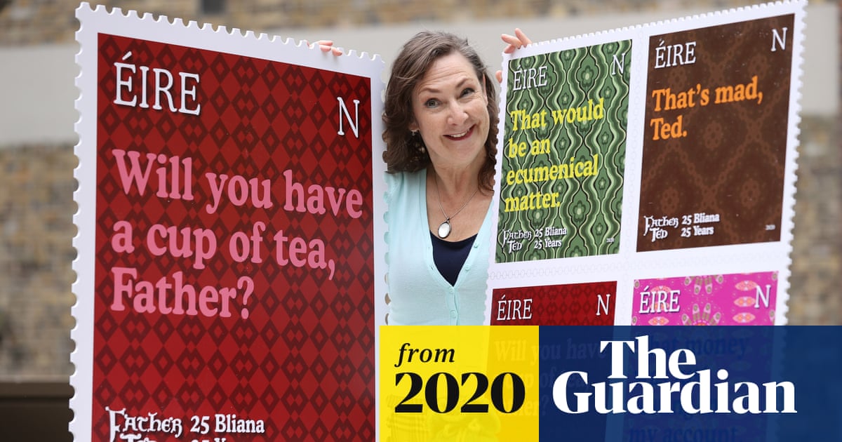 guardian's tweet card. Stamps feature phrases from award-winning comedy set on fictional Craggy Island