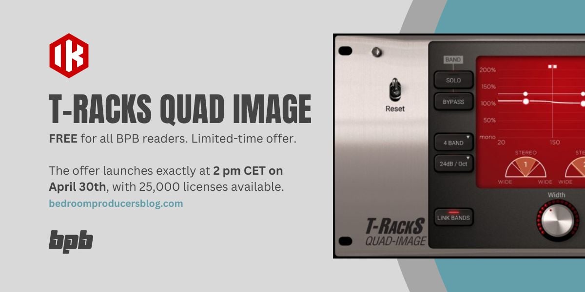 bpblog's tweet card. Bedroom Producers Blog will give its readers 25,000 free IK Multimedia Quad Image licenses at 2 p.m. (CET) on Tuesday, April 30th. Click the teal GET THE FREEBIE button at the bottom to claim your...