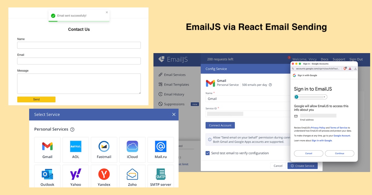 GiftVincy's tweet card. Integrate EmailJS into your React app to send emails without setting up a backend. Ideal for fast freelance builds like landing pages and client contact tools.