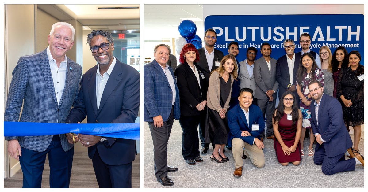 PlutusHealthRCM's tweet card. Plutus Health opens its new Addison office with a ribbon-cutting ceremony alongside the Mayor, marking growth, innovation, and community commitment.