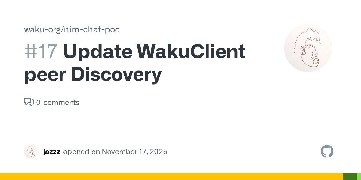 useWeb3's tweet card. The Current WakuClient uses static peer dialing to discover other nodes. This means that the other nodes must be known at startup which adds un-needed complexity. To make it more usable, the follow...