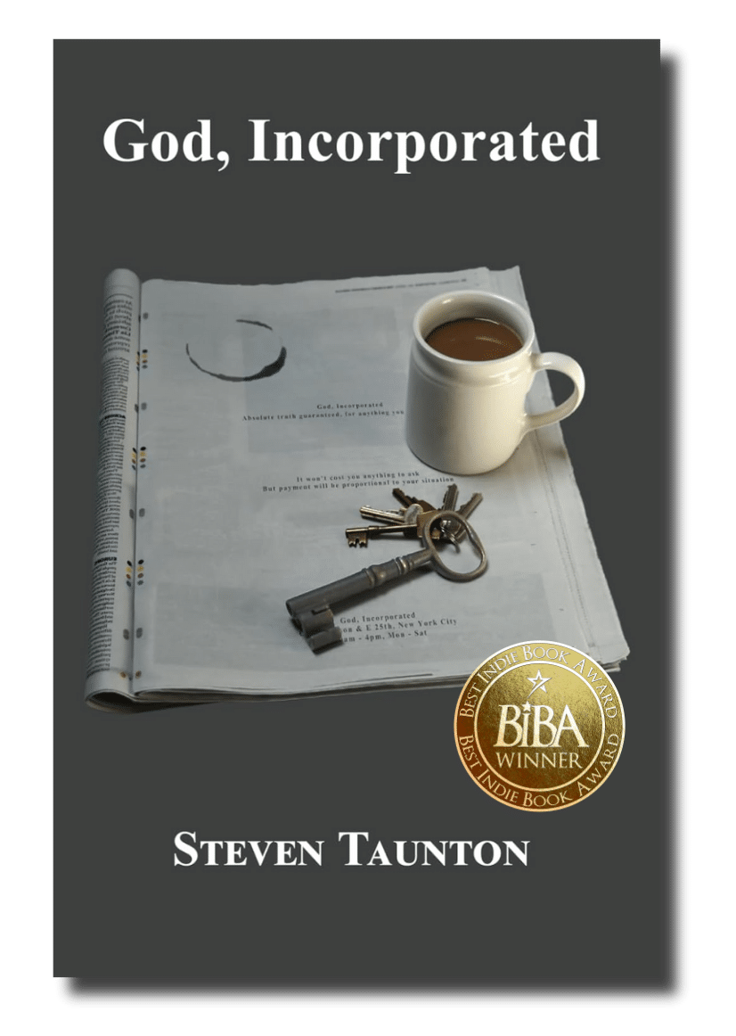 IndieBookAward's tweet card. 🏆 2025 BIBA® Non-Genre Fiction Winner! Set in current-day New York City, a new business opens: 'God, Incorporated', claiming to sell the 'absolute truth'