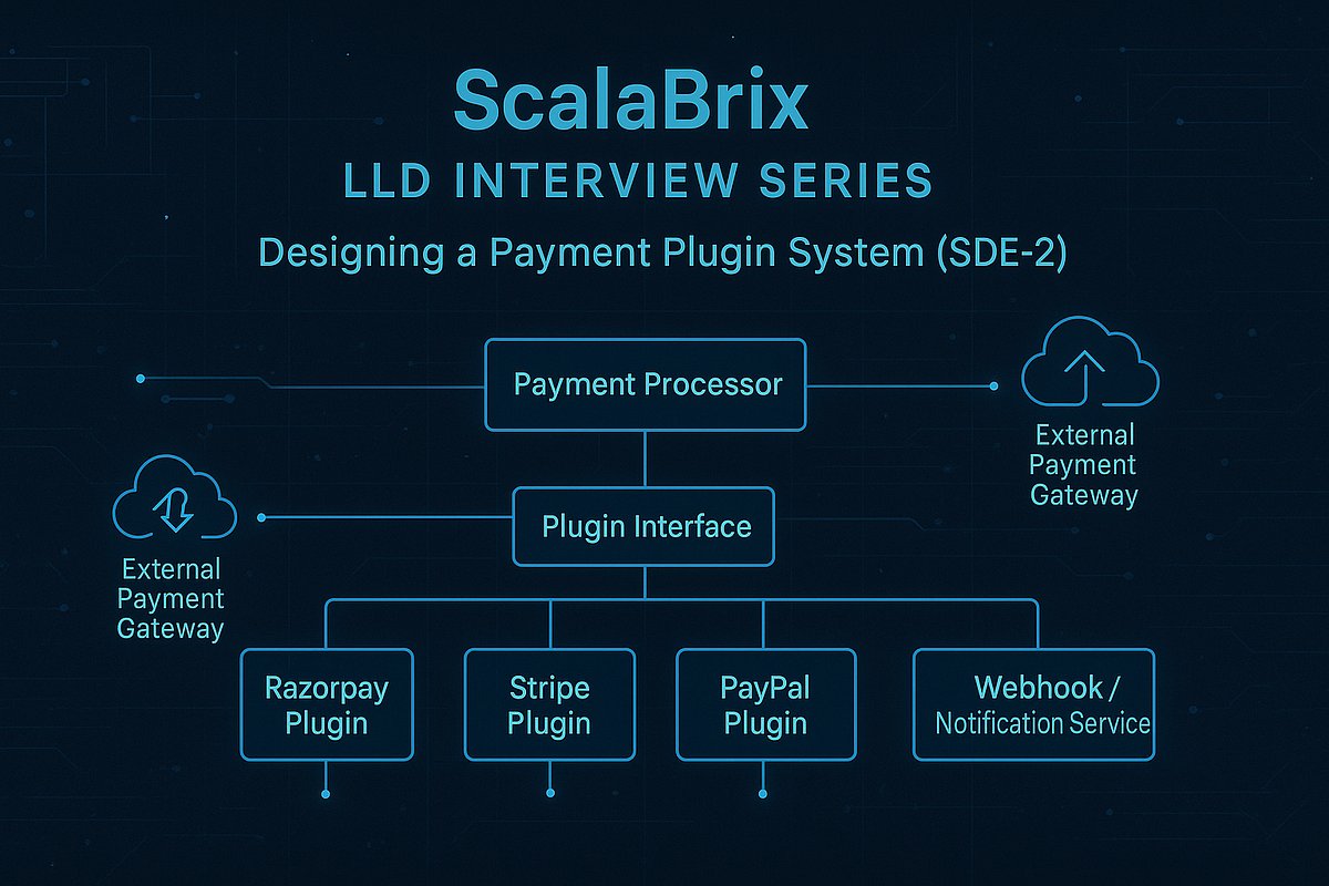 designnerds24's tweet card. SDE-2 interview guide on designing an extensible Payment Plugin System — code, patterns, and architectural reasoning explained.