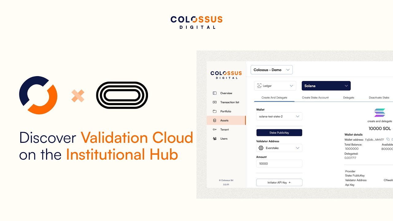 ColossusItaly's tweet card. Colossus Digital x Validation Cloud | Institutional Hub integration -...