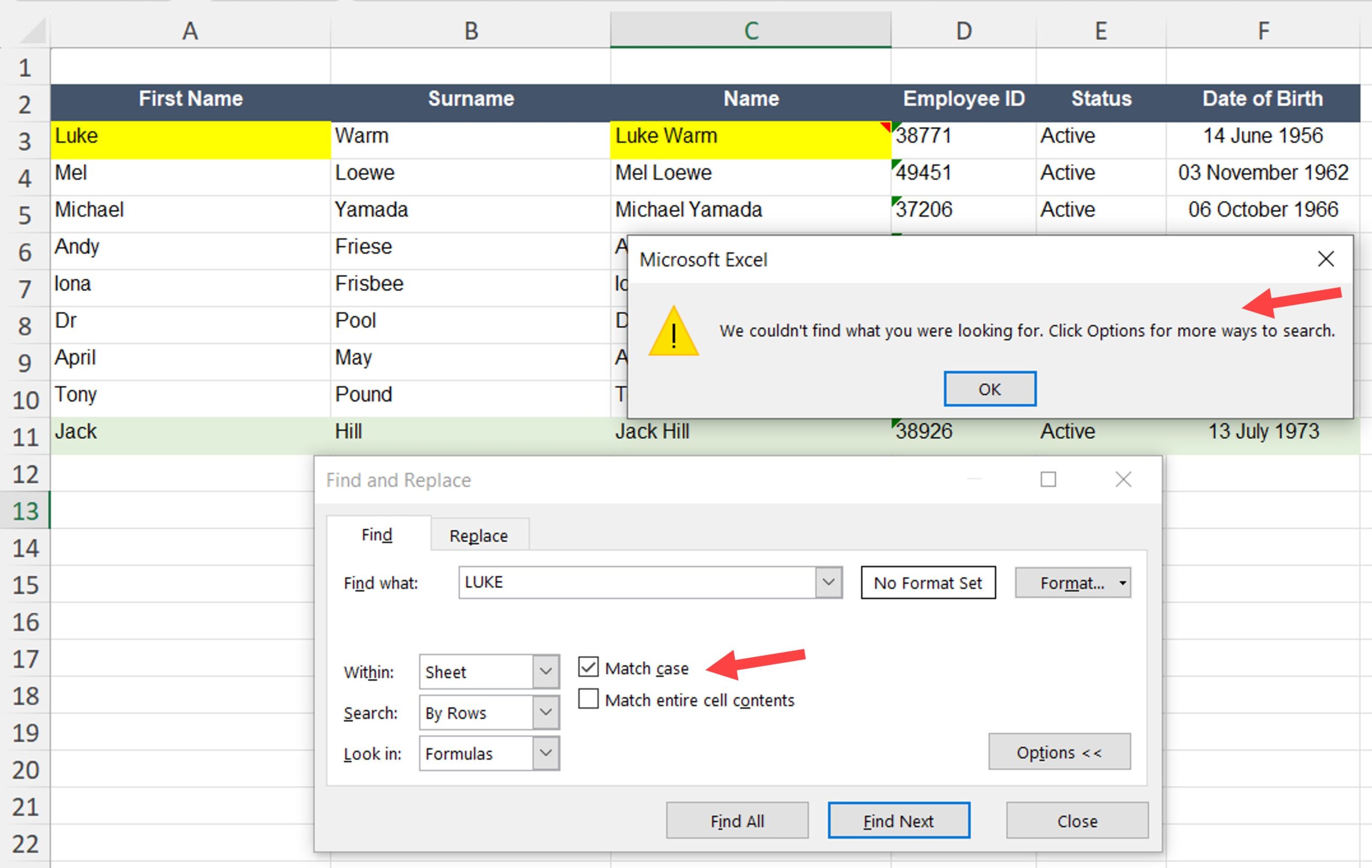 AuditExcel's tweet card. Match case in Excel FIND causing an issue. You know the word is there but FIND is not working and saying it is not there?