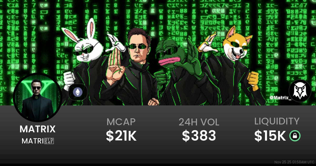 I_SLk_G's tweet card. $0.0000002009 MATRI𝕏 (MATRIX) realtime price charts, trading history and info - MATRIX / WETH on Ethereum / Uniswap
