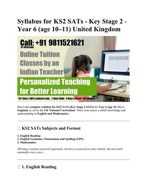 indiamarketing_'s tweet card. Syllabus for KS2 SATs - Key Stage 2 - Year 6 (age 10–11) United...