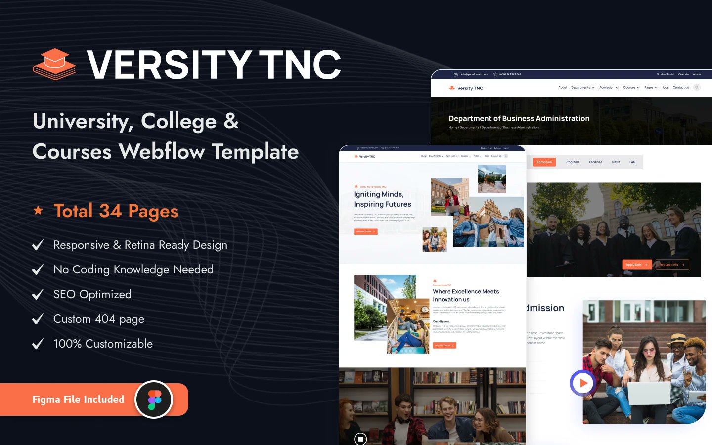 TNCFlow's tweet card. Introducing Versity TNC – webflow university & educational website template. It combines modernity, clean aesthetics, flexibility, animation, and customization.