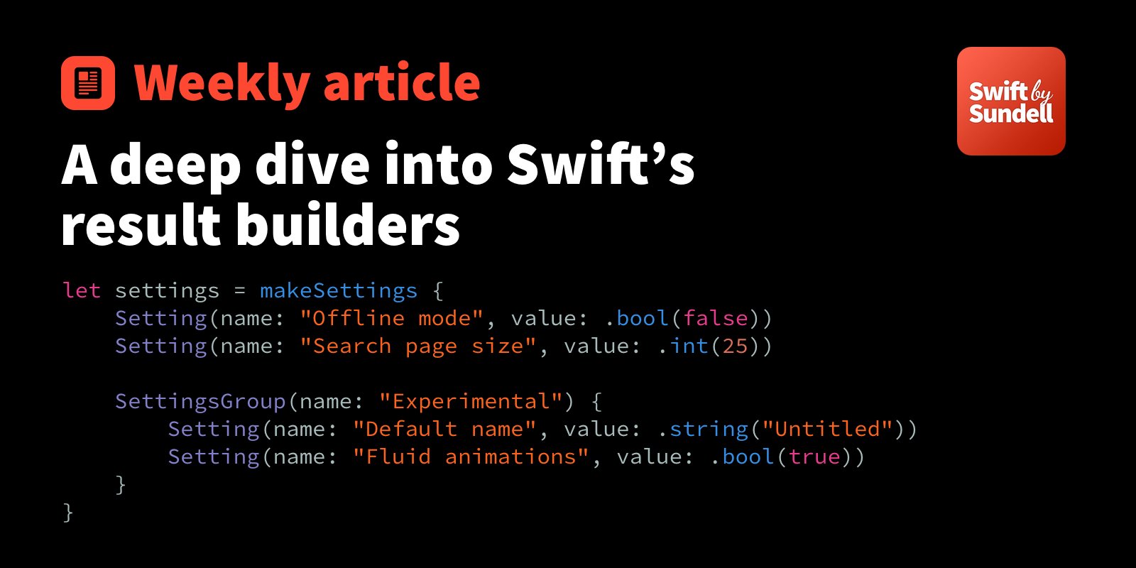 TechShirley's tweet card. A closer look at Swift’s result builders feature, and how it can give us some really valuable insights into how SwiftUI’s DSL operates under the hood.