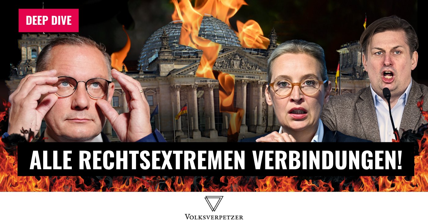Volksverpetzer's tweet card. Wir haben mehrere Monate alle rechtsextremen Verbindungen aller 151 Bundestagsabgeordneten der AfD recherchiert. Hier findet ihr gebündelt die Ergebnisse unserer riesigen Recherche mit einer intera...