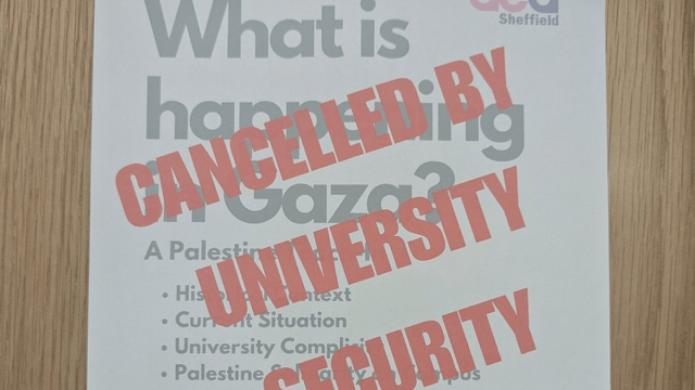 JVoiceLiberatio's tweet card. Academic freedom of speech attacked again as university censors teaching on occupation, genocide and complicity The University of Sheffield has cancelled a planned – and previously approved &…